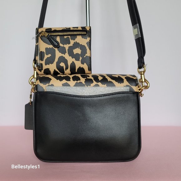 COACH Cassie 19 Smooth Leather Leopard Print Bag & Matching Wyn Small Wallet SET - Picture 6 of 16